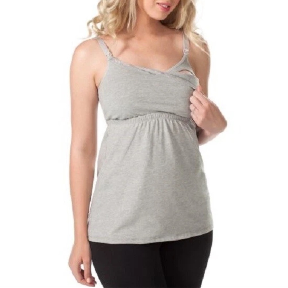Loving Moments by Leading Lady Women's Maternity Babydoll Nursing Cami Tank Gray